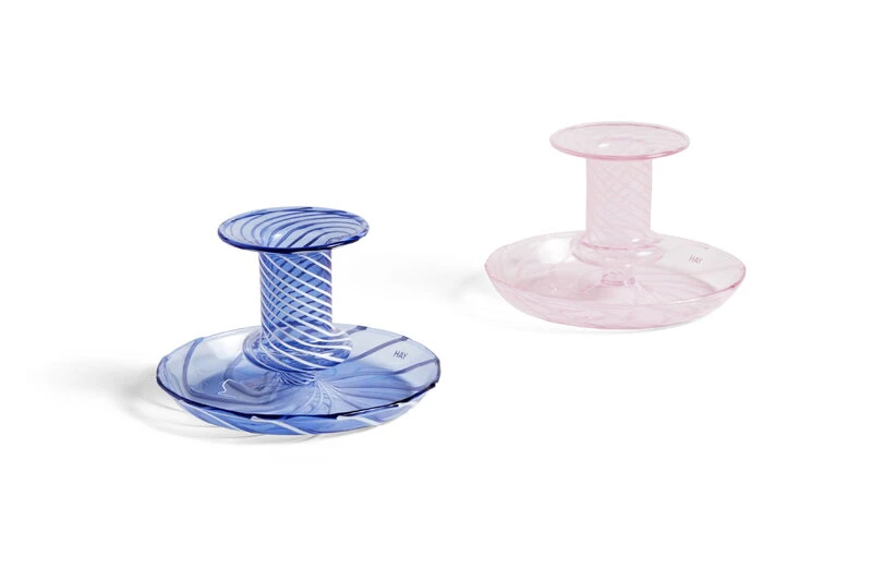 HAY Bougeoir Flare Stripe, Rose - Blanc 2 HAY Bougeoir Flare Stripe, Rose - Blanc – Image 2