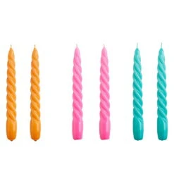 HAY Bougies Twist, Lot De 6, Tangerine - Rose Foncé - Vert Aqua